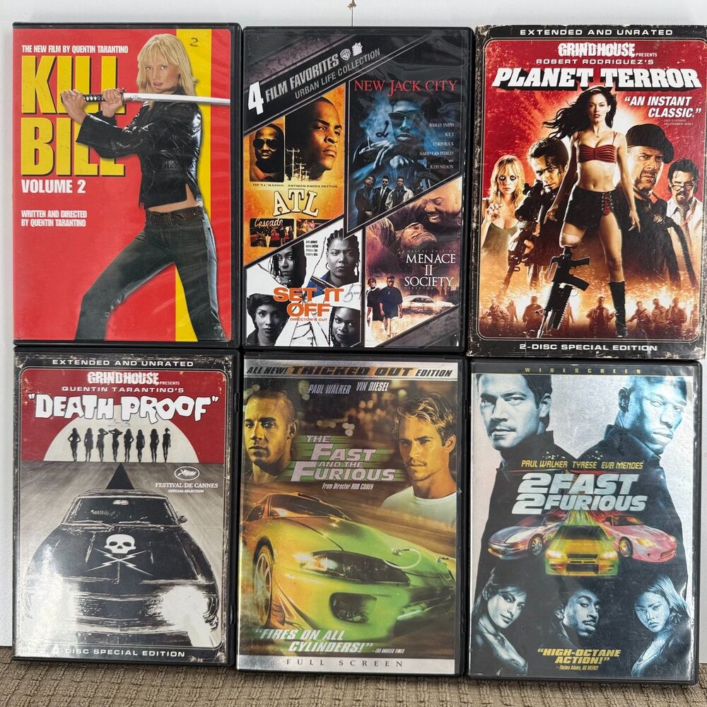 Action DVD Lot 6 Kill Bill Fast & Furious Planet Terror Tarantino 2-Disc